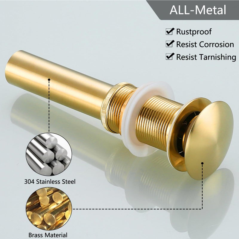 SWHYGER Pop Up Drain,Bathroom Sink Drain Stopper Bathroom Sink Without Overflow,Pop Up Drain Assembly with Detachable Strainer Basket,Anti-Explosion and Anti-Clogging Drain Strainer Brushed Gold,83606BG. - Image 5